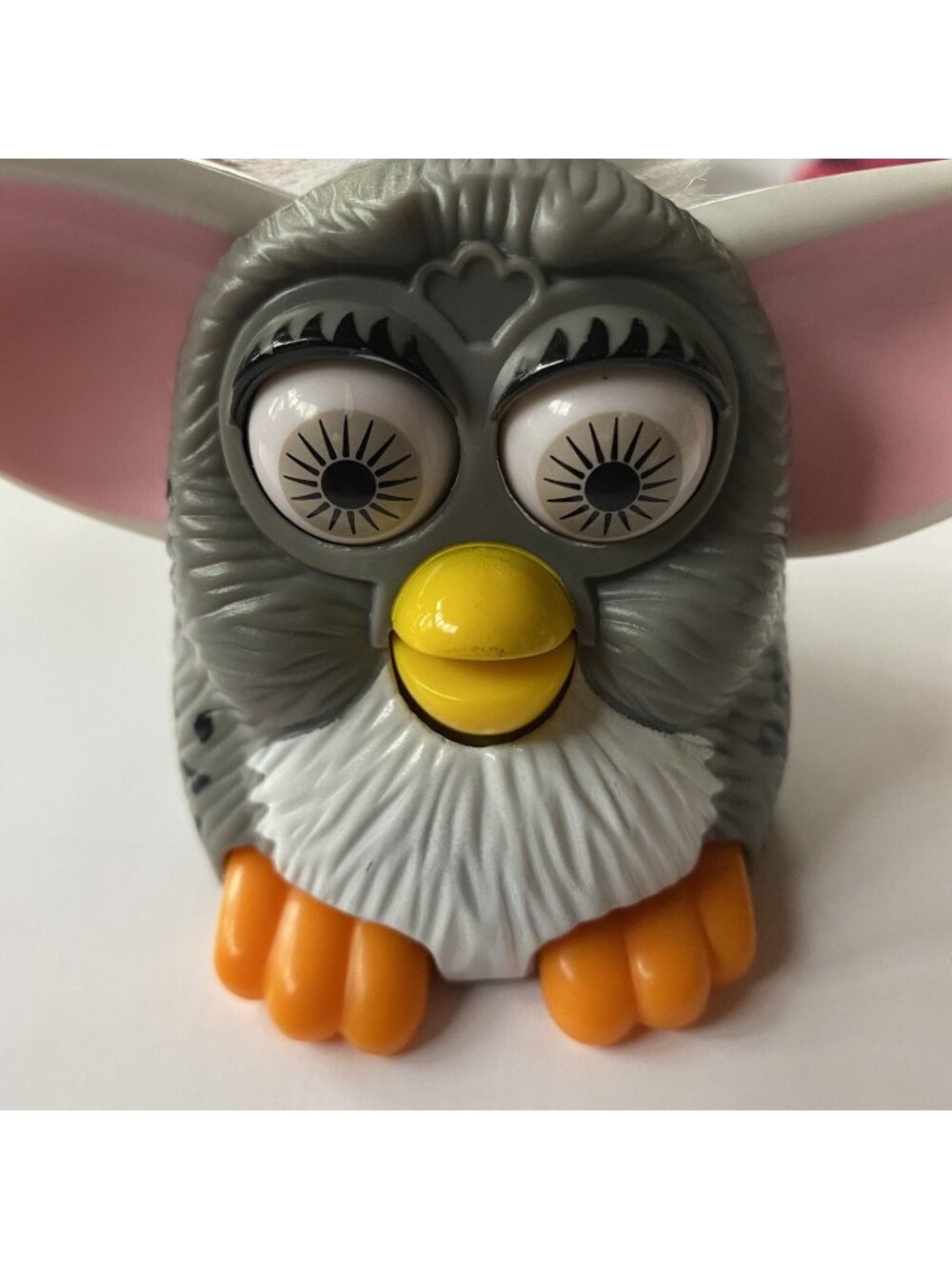 Vintage1998  Furby-Inspired Figurine Gray With White Fluffy Accent & Yellow Beak